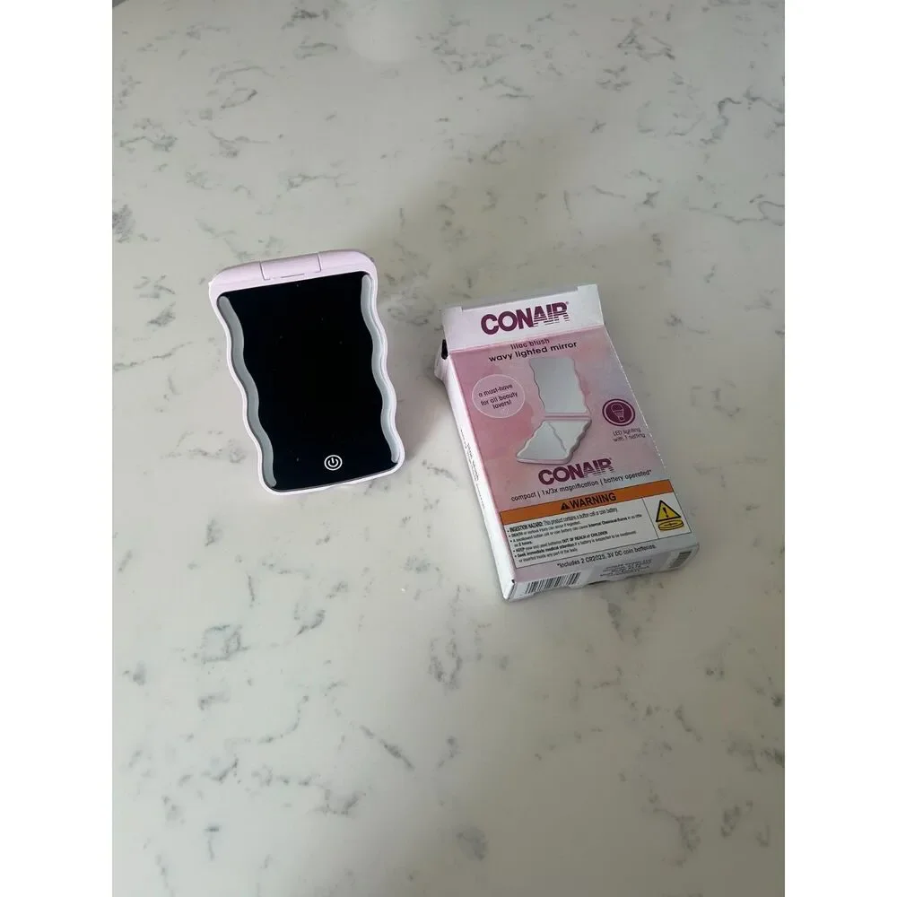 Conair LED Lighted Compact Mirror Lilac Blush Wavy 1x/3x Travel